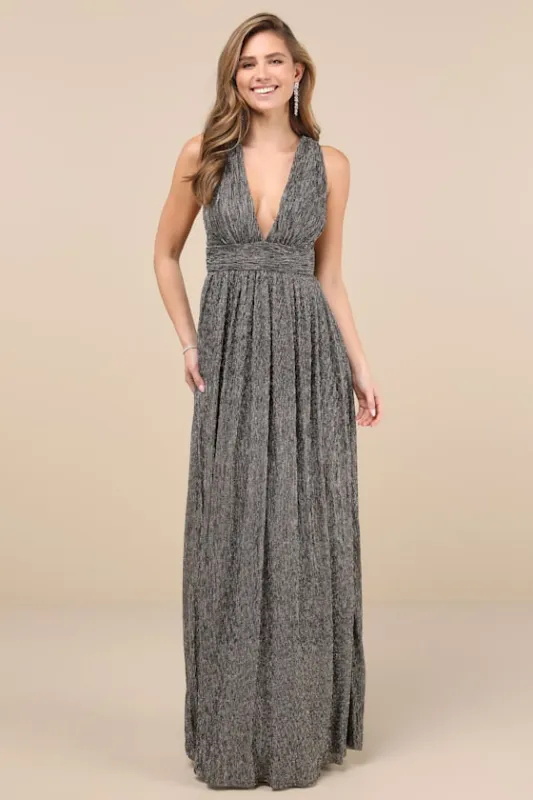 Looking Radiant Black and Gold Metallic Maxi Dress sold by Lulus