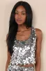 Prominent Sparkle Silver Sequin Cropped Tank Top sold by Lulus