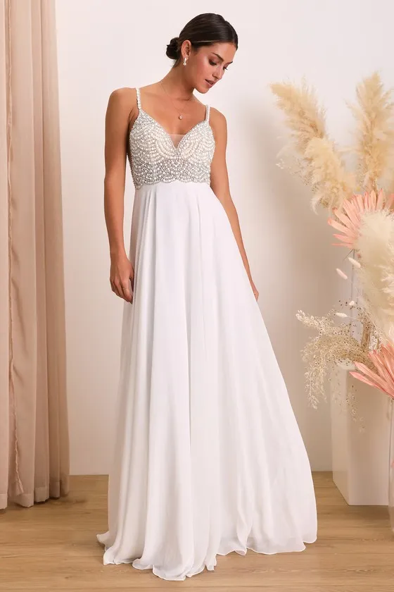 True Love White Beaded Rhinestone Maxi Dress sold by Lulus
