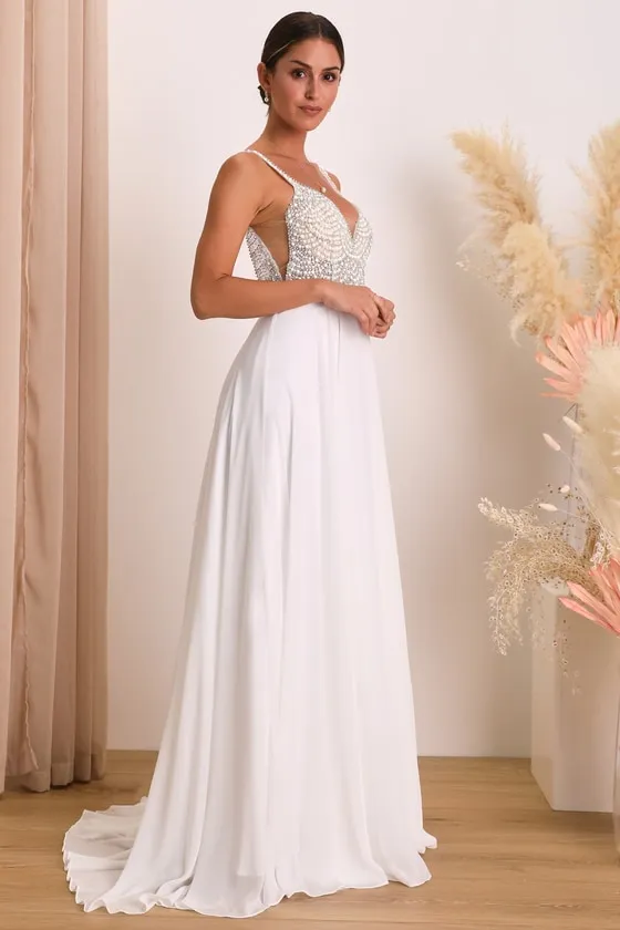 True Love White Beaded Rhinestone Maxi Dress sold by Lulus product image thumbnail 2