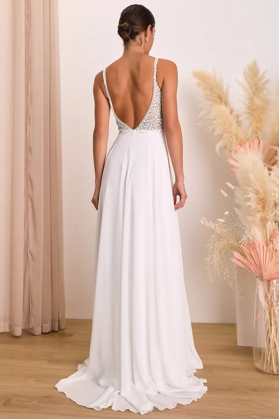 True Love White Beaded Rhinestone Maxi Dress sold by Lulus product image thumbnail 3
