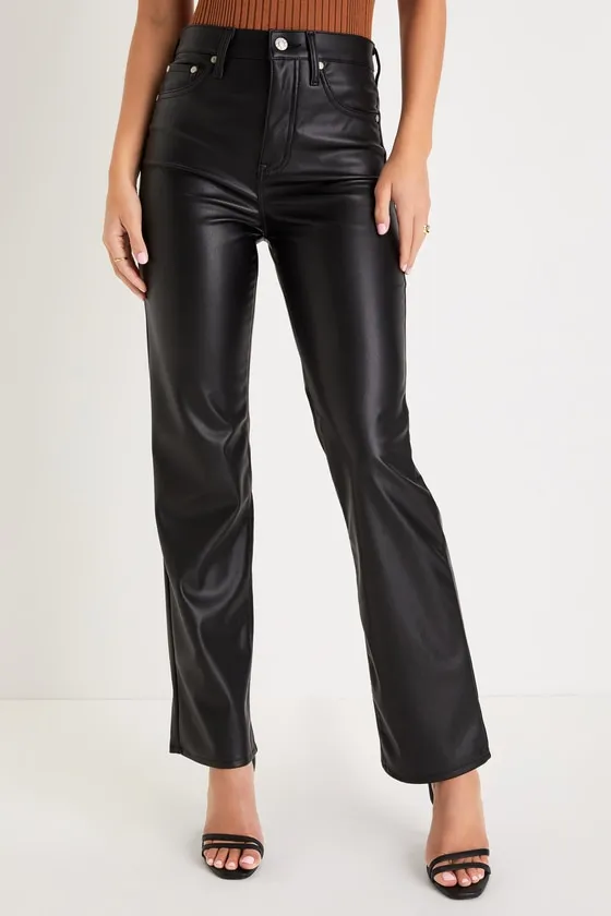 Sundaze Black Vegan Leather High-Rise Straight Leg Pants sold by Lulus product image thumbnail 2