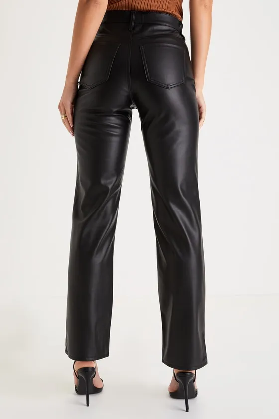 Sundaze Black Vegan Leather High-Rise Straight Leg Pants sold by Lulus product image thumbnail 3