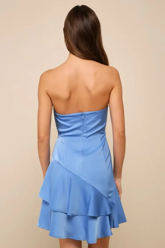 Certainly the Cutest Blue Satin Tiered Strapless Mini Dress sold by Lulus product image thumbnail 3