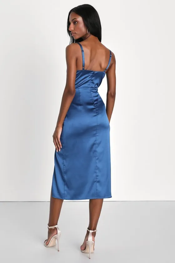 Keep It Precious Blue Satin Sleeveless Midi Dress sold by Lulus product image thumbnail 2