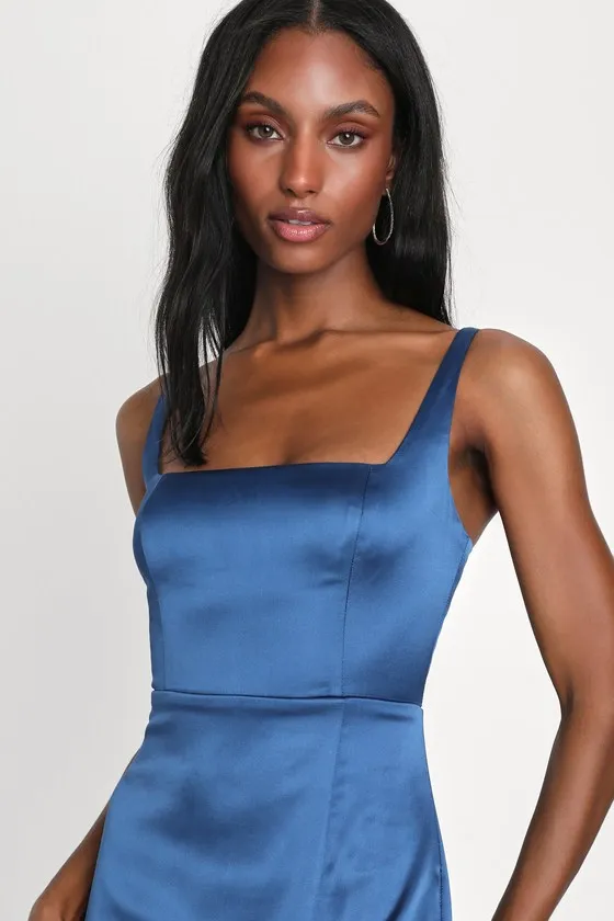 Keep It Precious Blue Satin Sleeveless Midi Dress sold by Lulus product image thumbnail 3