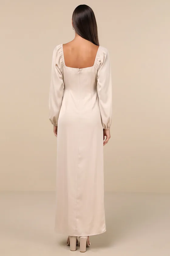 Eternal Heart Champagne Satin Long Sleeve Maxi Dress sold by Lulus product image thumbnail 2