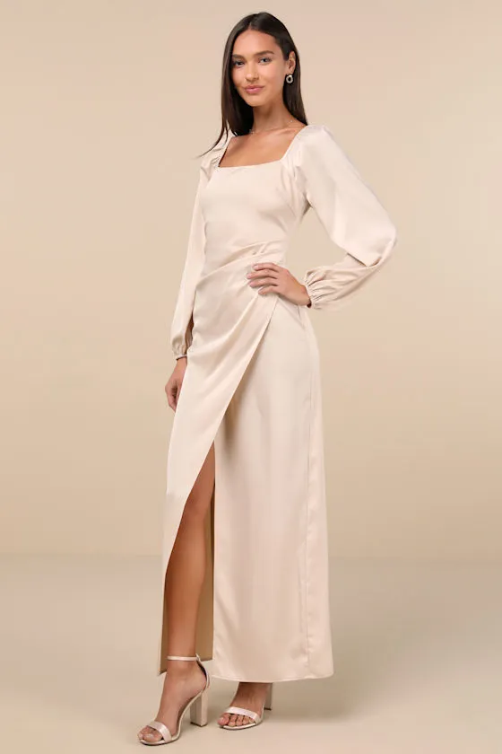 Eternal Heart Champagne Satin Long Sleeve Maxi Dress sold by Lulus product image thumbnail 3