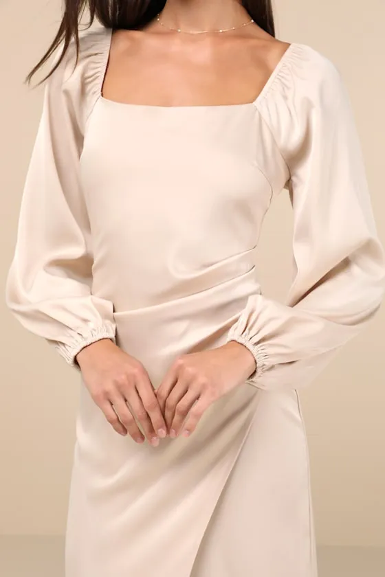 Eternal Heart Champagne Satin Long Sleeve Maxi Dress sold by Lulus product image thumbnail 4
