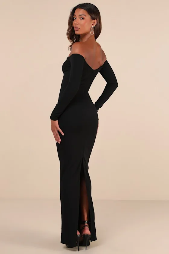 Opulent Perfection Black Long Sleeve Off-the-Shoulder Maxi Dress sold by Lulus product image thumbnail 2