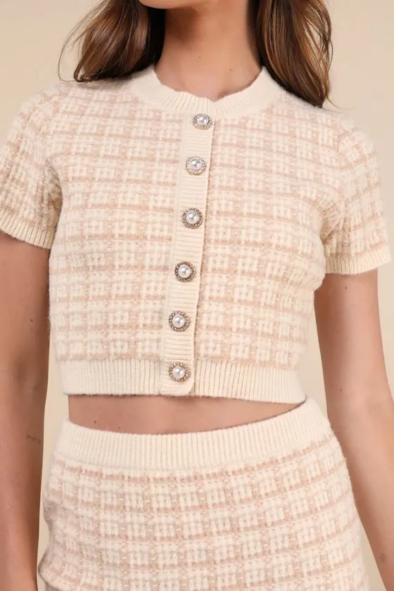 Enviably Luxury Beige Plaid Two-Piece Sweater Mini Dress sold by Lulus product image thumbnail 4