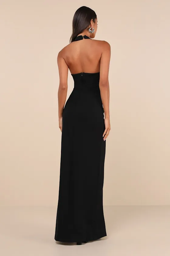 Unforgettable Composure Black Asymmetrical Halter Maxi Dress sold by Lulus product image thumbnail 2