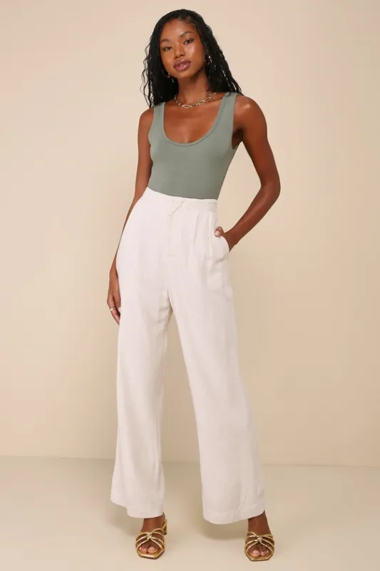 Effortlessly Classic Beige Linen High-Rise Wide-Leg Pants sold by Lulus