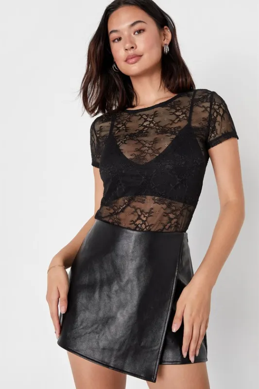 Unforgettable Muse Black Vegan Leather Skort sold by Lulus