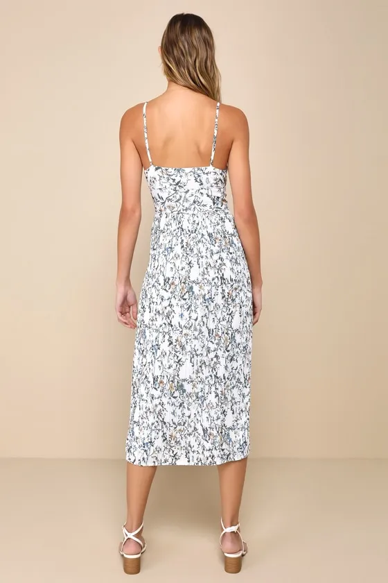Poise and Perfection Ivory Floral Print Pleated Midi Dress sold by Lulus product image thumbnail 3