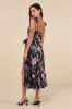 Sweet Like Sangria Black Floral Ruffled Bustier Midi Dress sold by Lulus