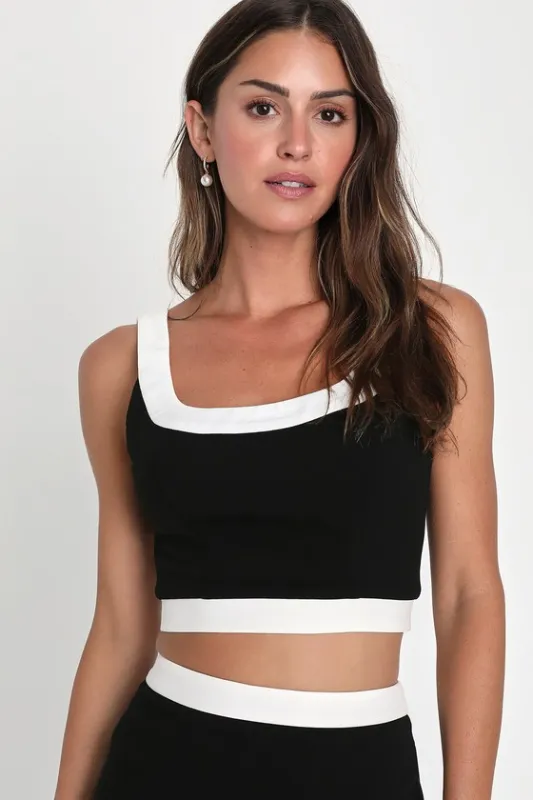 Totally Sensational Black Color Block Sleeveless Crop Top sold by Lulus