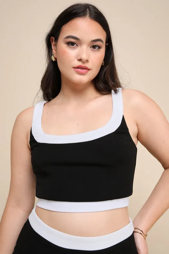 Totally Sensational Black Color Block Sleeveless Crop Top sold by Lulus product image thumbnail 2