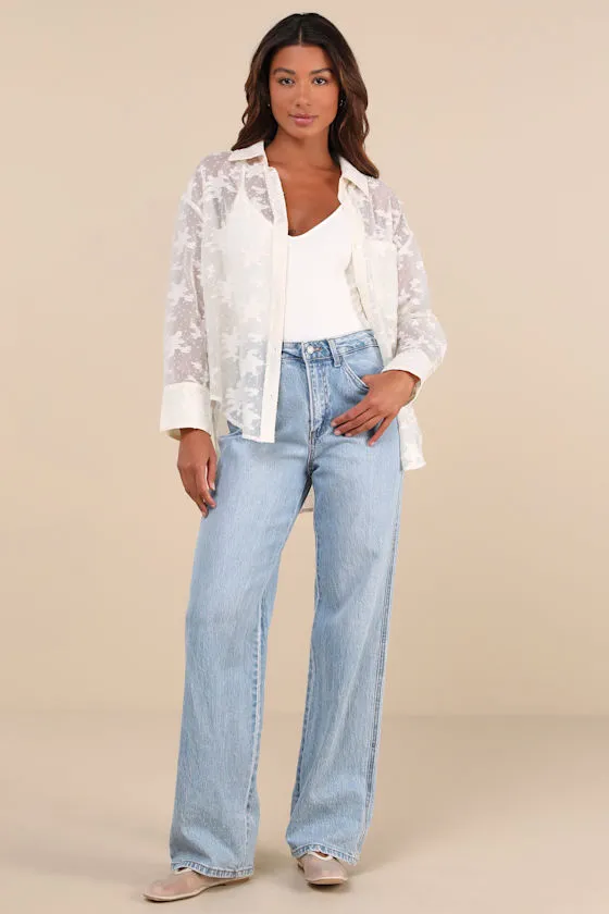 Composed Concept Ivory Burnout Clip Dot Oversized Button-Up Top sold by Lulus product image thumbnail 3