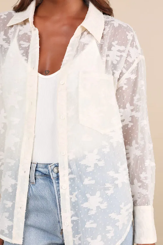 Composed Concept Ivory Burnout Clip Dot Oversized Button-Up Top sold by Lulus product image thumbnail 4