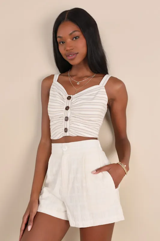 Breezy Composure Ivory Textured High-Rise Shorts sold by Lulus
