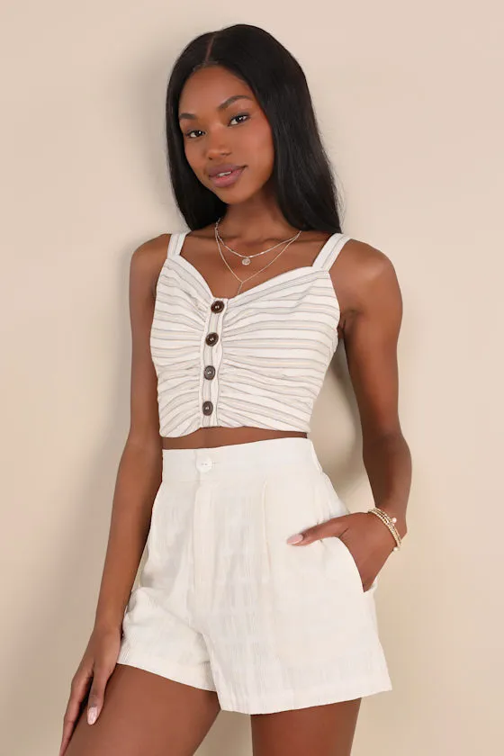 Breezy Composure Ivory Textured High-Rise Shorts sold by Lulus