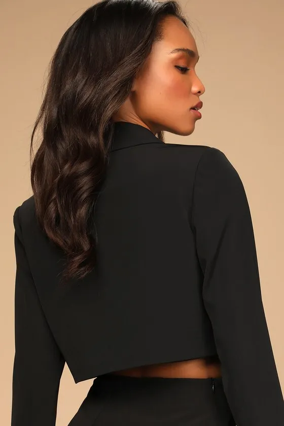 Suit 'Em Up Black Double-Breasted Cropped Blazer sold by Lulus product image thumbnail 3