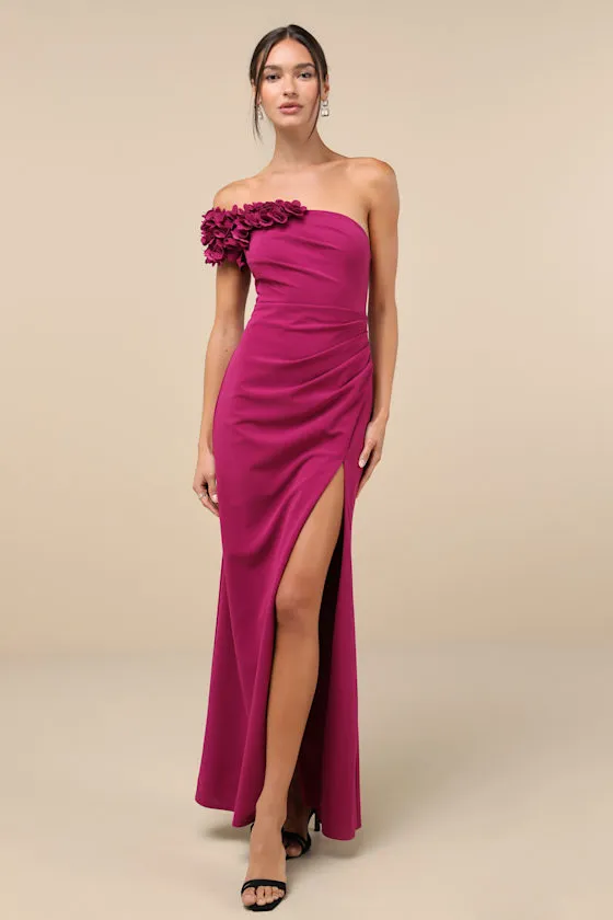 Beyond Elegant Magenta 3D Floral One-Shoulder Maxi Dress sold by Lulus
