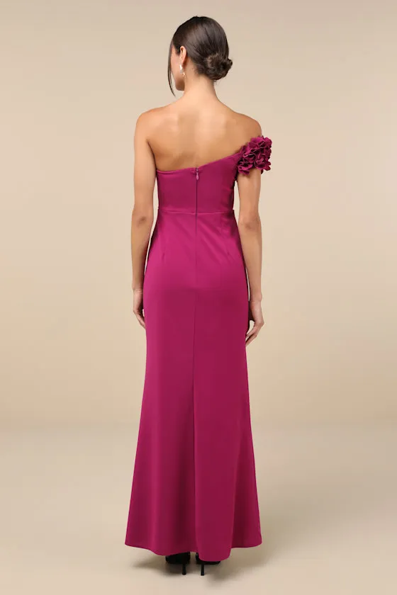 Beyond Elegant Magenta 3D Floral One-Shoulder Maxi Dress sold by Lulus product image thumbnail 2