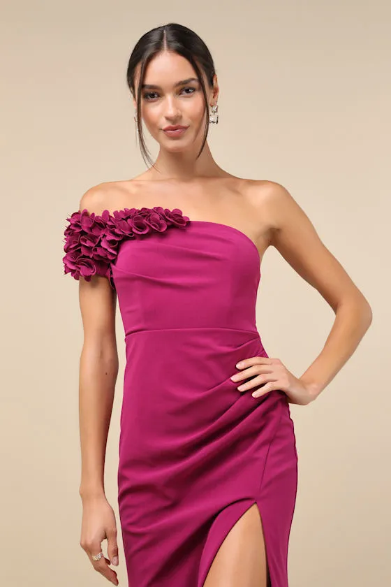 Beyond Elegant Magenta 3D Floral One-Shoulder Maxi Dress sold by Lulus product image thumbnail 3