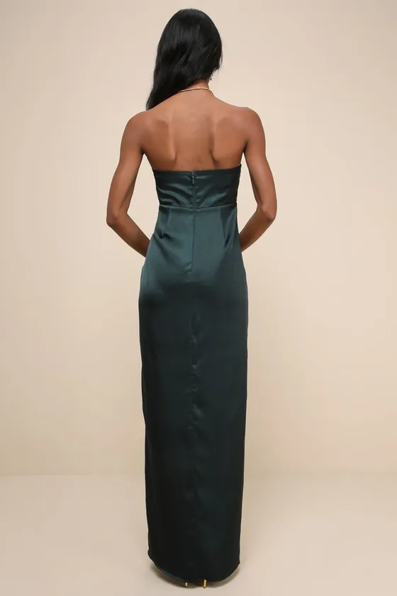 Memorable Entrance Emerald Green Strapless Satin Maxi Dress sold by Lulus product image thumbnail 2