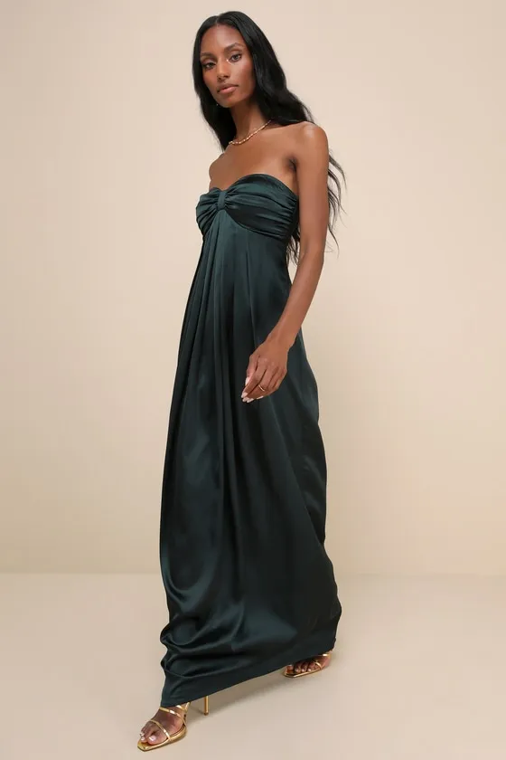 Memorable Entrance Emerald Green Strapless Satin Maxi Dress sold by Lulus product image thumbnail 3