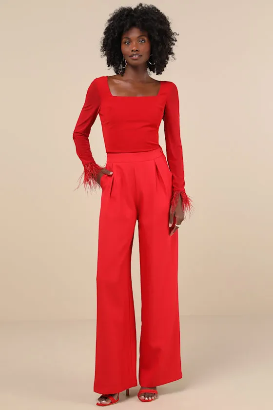 Effortlessly Luxe Red Feather Long Sleeve Bodysuit sold by Lulus product image thumbnail 2