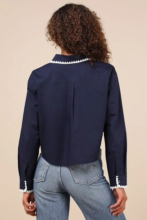 Aesthetic Charm Navy Blue Embroidered Collar Long Sleeve Top sold by Lulus product image thumbnail 2