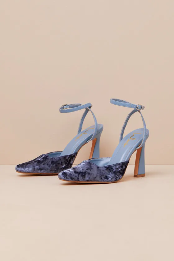 Jannice Midnight Blue Crushed Velvet Ankle Wrap Heels sold by Lulus product image thumbnail 2
