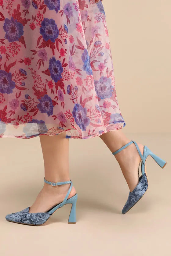 Jannice Midnight Blue Crushed Velvet Ankle Wrap Heels sold by Lulus product image thumbnail 3