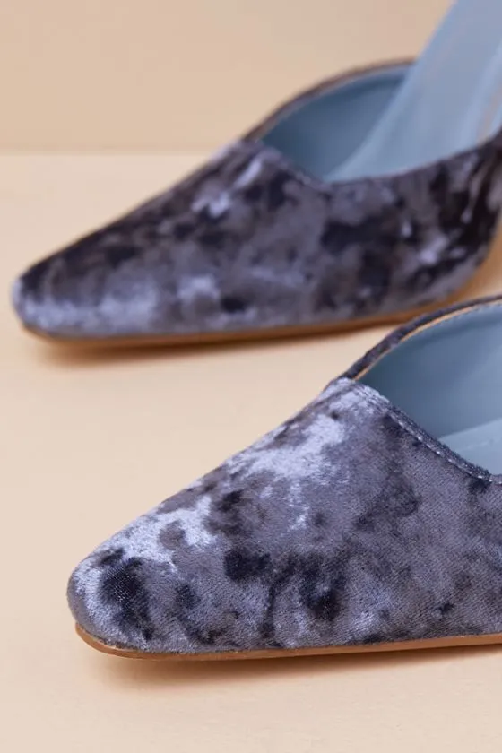 Jannice Midnight Blue Crushed Velvet Ankle Wrap Heels sold by Lulus product image thumbnail 4