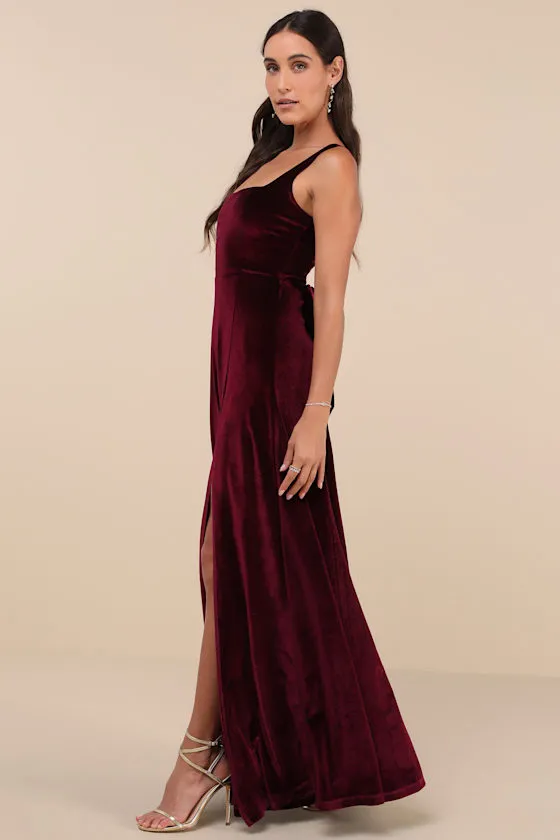 Graceful Invite Dark Plum Velvet Square Neck Lace-Up Maxi Dress sold by Lulus product image thumbnail 3