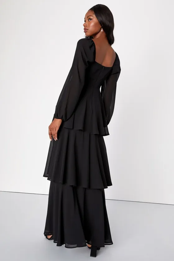 Tier to Enchant Black Long Sleeve Tiered Maxi Dress sold by Lulus product image thumbnail 2