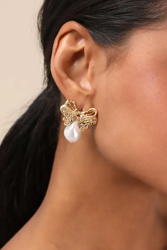 Sweetest Selection Gold Bow Pearl Earrings sold by Lulus product image thumbnail 2