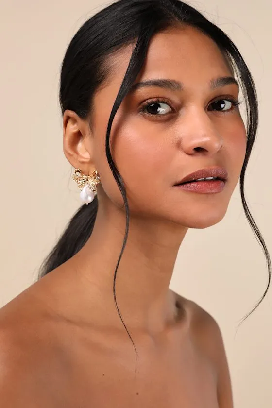 Sweetest Selection Gold Bow Pearl Earrings sold by Lulus product image thumbnail 4