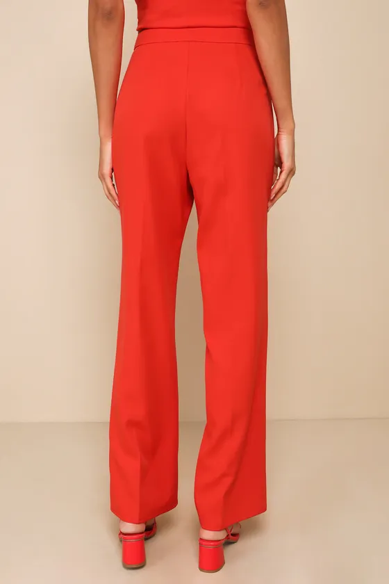 Chic Muse Bright Red High-Rise Straight-Leg Trouser Pants sold by Lulus product image thumbnail 3