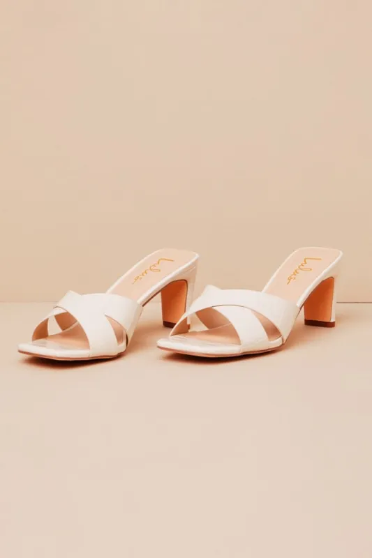 Deckerson Bone Crocodile-Embossed High Heel Slide Sandals sold by Lulus