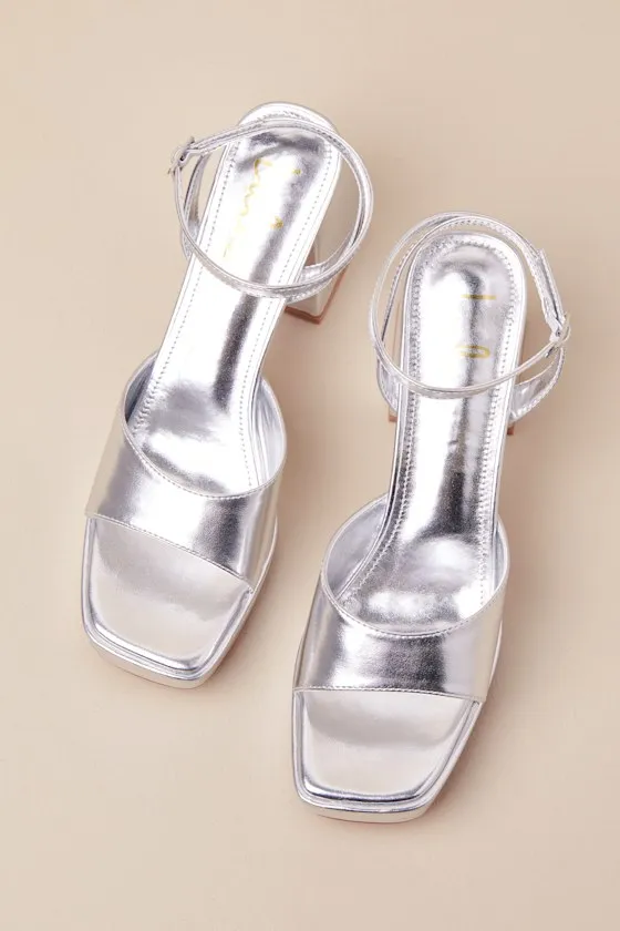 Shirine Silver Metallic Platform Ankle Strap Heels sold by Lulus product image thumbnail 3