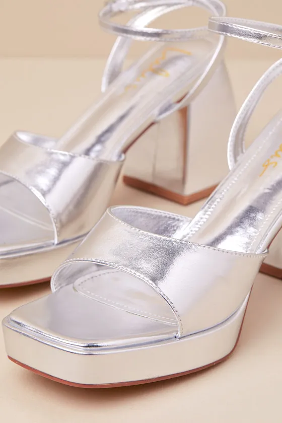 Shirine Silver Metallic Platform Ankle Strap Heels sold by Lulus product image thumbnail 4
