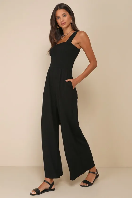 Social Calendar Black Ribbed Knit Wide-Leg Jumpsuit sold by Lulus product image thumbnail 2