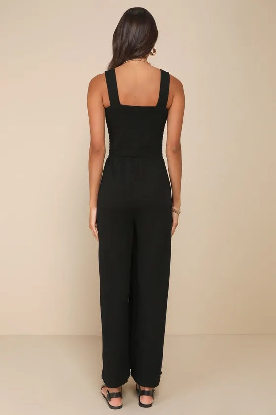 Social Calendar Black Ribbed Knit Wide-Leg Jumpsuit sold by Lulus product image thumbnail 3