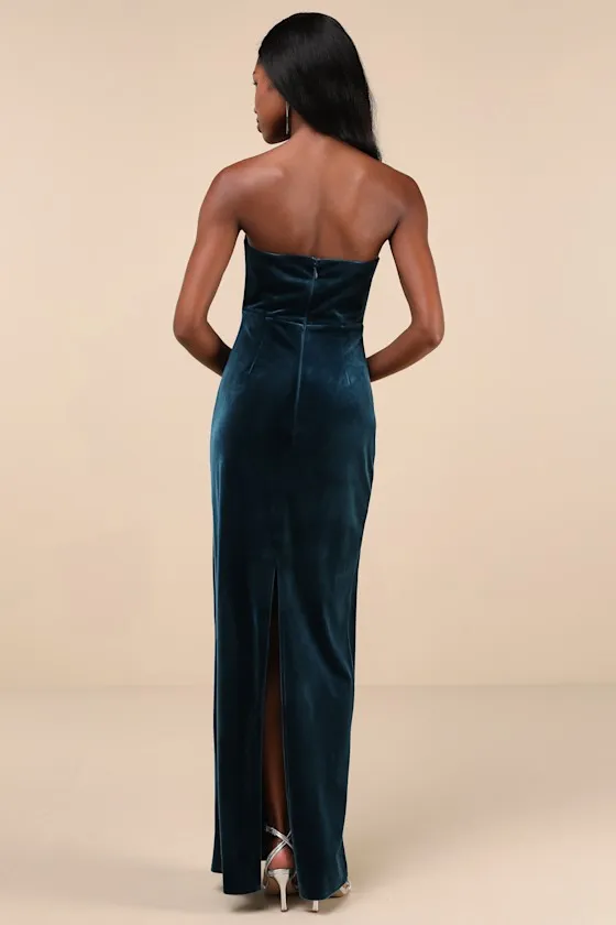Regal Affect Teal Blue Velvet Bustier Strapless Maxi Dress sold by Lulus product image thumbnail 2