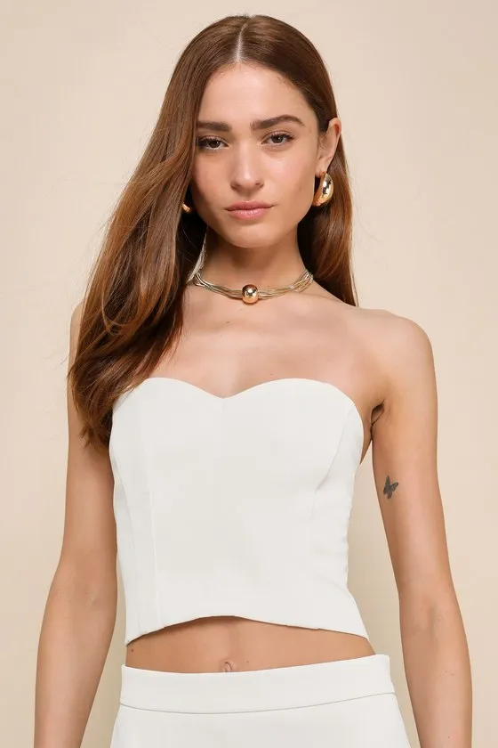 Chic Invite Cream Strapless Bustier Crop Top sold by Lulus