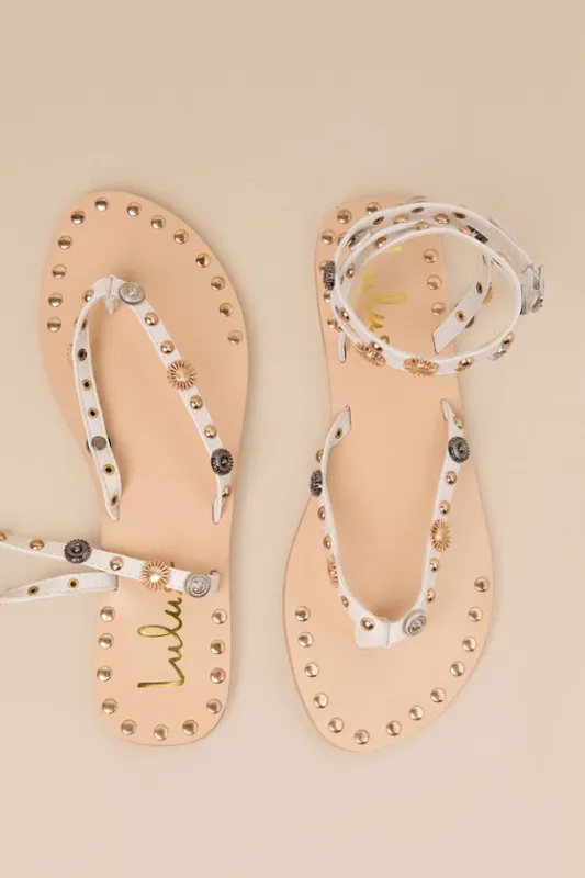 Brydone Bone Studded Ankle Strap Flat Thong Sandals sold by Lulus